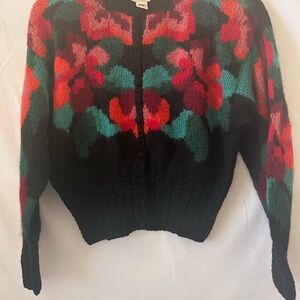 Susan Bristol Black and Red Cardigan with Striking Pattern